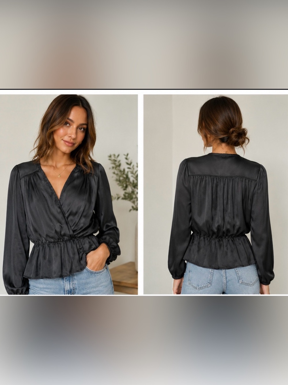 guess black viscose long sleeve wrap blouse work career blouse size M